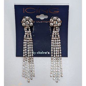 Clip Vintage 90s Austrian Crystal Waterfall Drop Earrings Prom Formal Icing